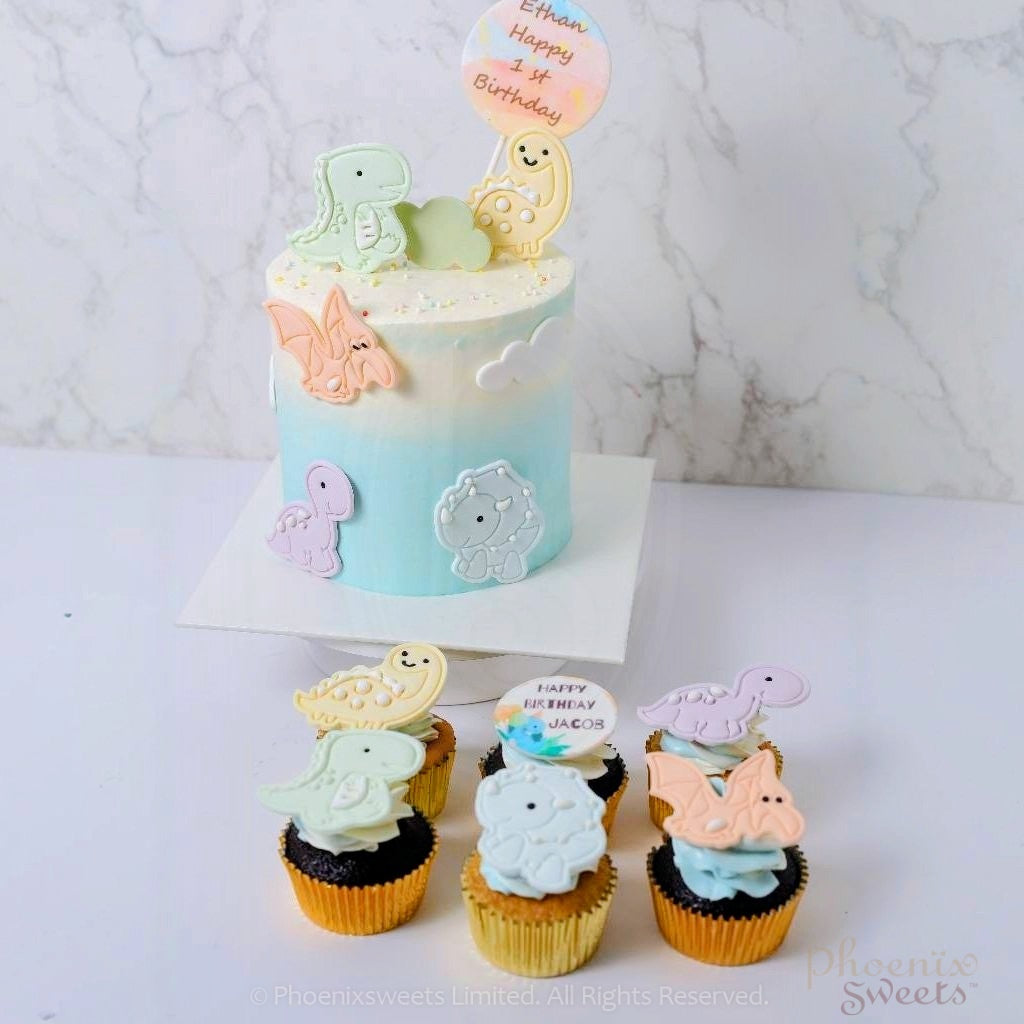 Themed Party Combo - Cute Dinosaur Cake and Cupcake (6pc)