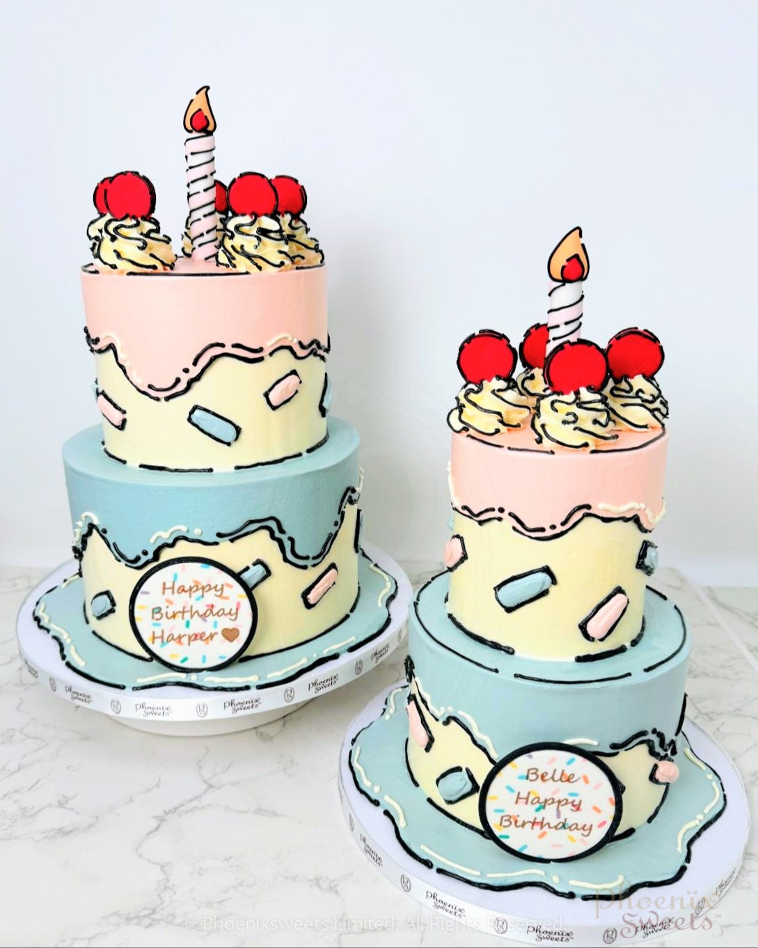 Butter Cream Cake - 2D Comic Cake (2 tiers)
